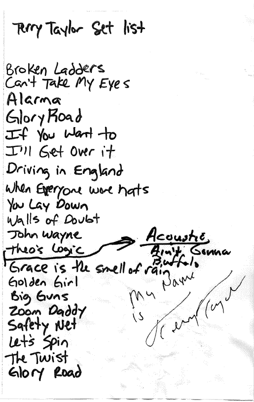 Terry Taylor's Set List